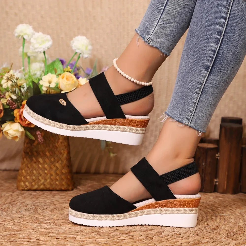 Closed Toe Espadrille Wedge Sandals with Buckle | Summer Gladiator Style Women’s Platform Sandals