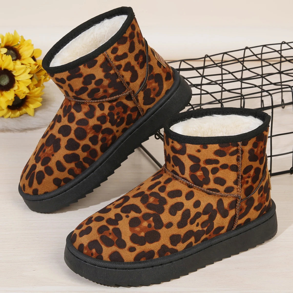 Women’s Leopard Snow Boots Winter 2025 | Plush Slip-On Ankle Boots