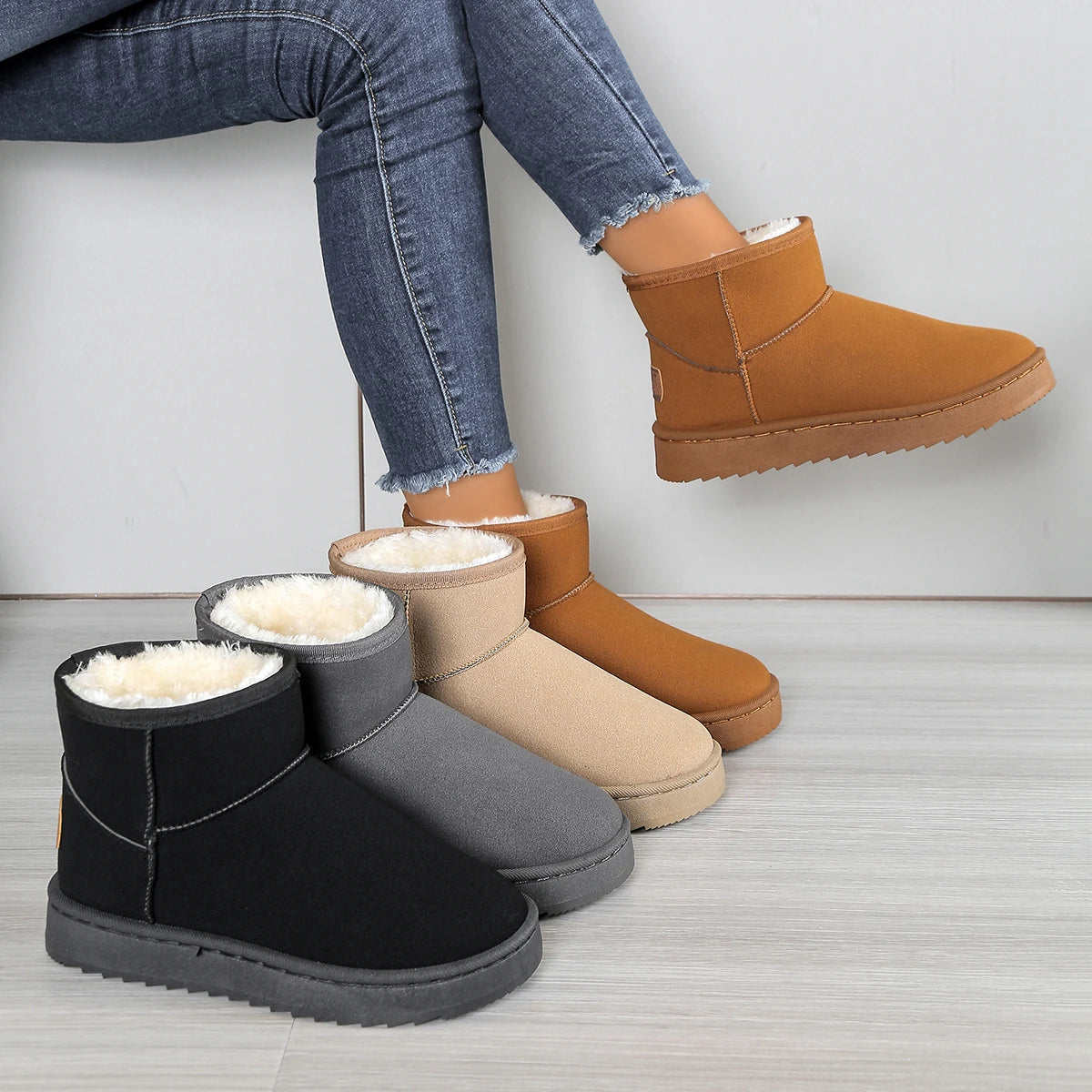 Women’s Winter Snow Boots | Suede Slip-On Ankle Boots with Plush Lining