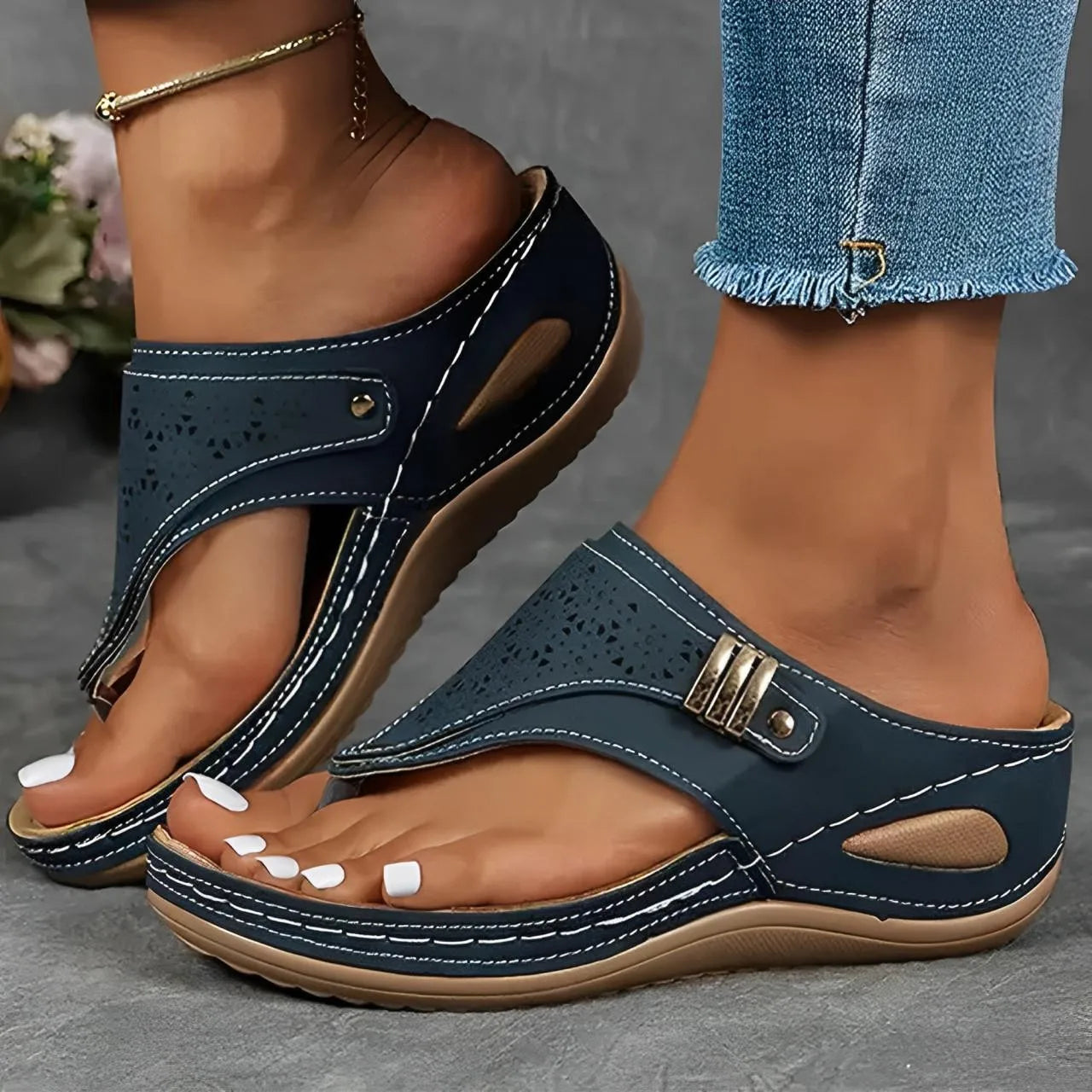 Women’s Summer Breathable Slippers |  Hollow Design with Buckle & Comfortable Flat Sole