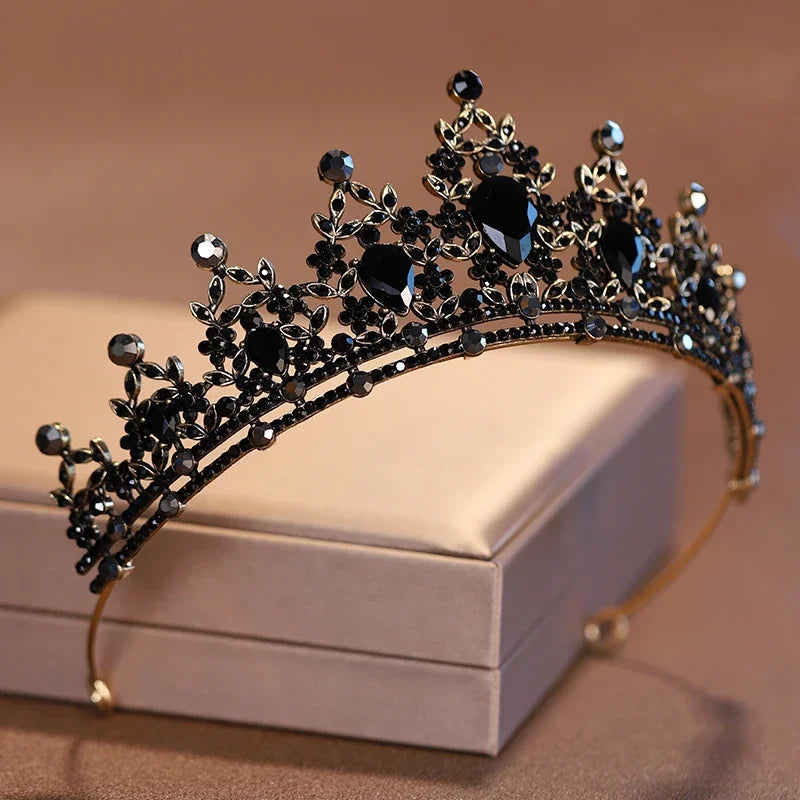 Baroque Black Crystal Bridal Tiara | Women’s Crown & Wedding Hair Accessory