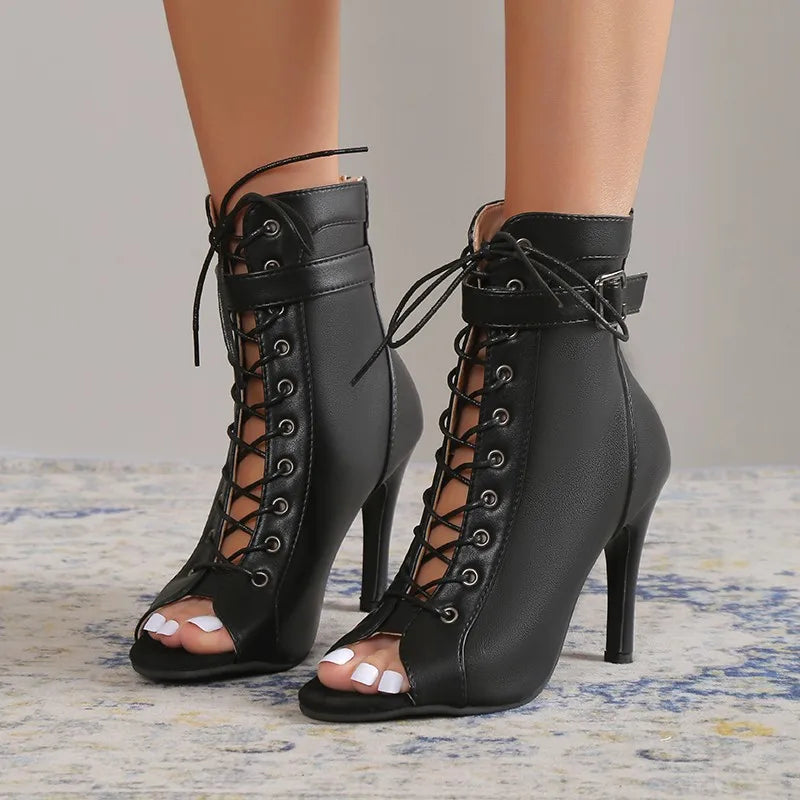 Women’s Lace-Up Peep Toe Dance Booties
