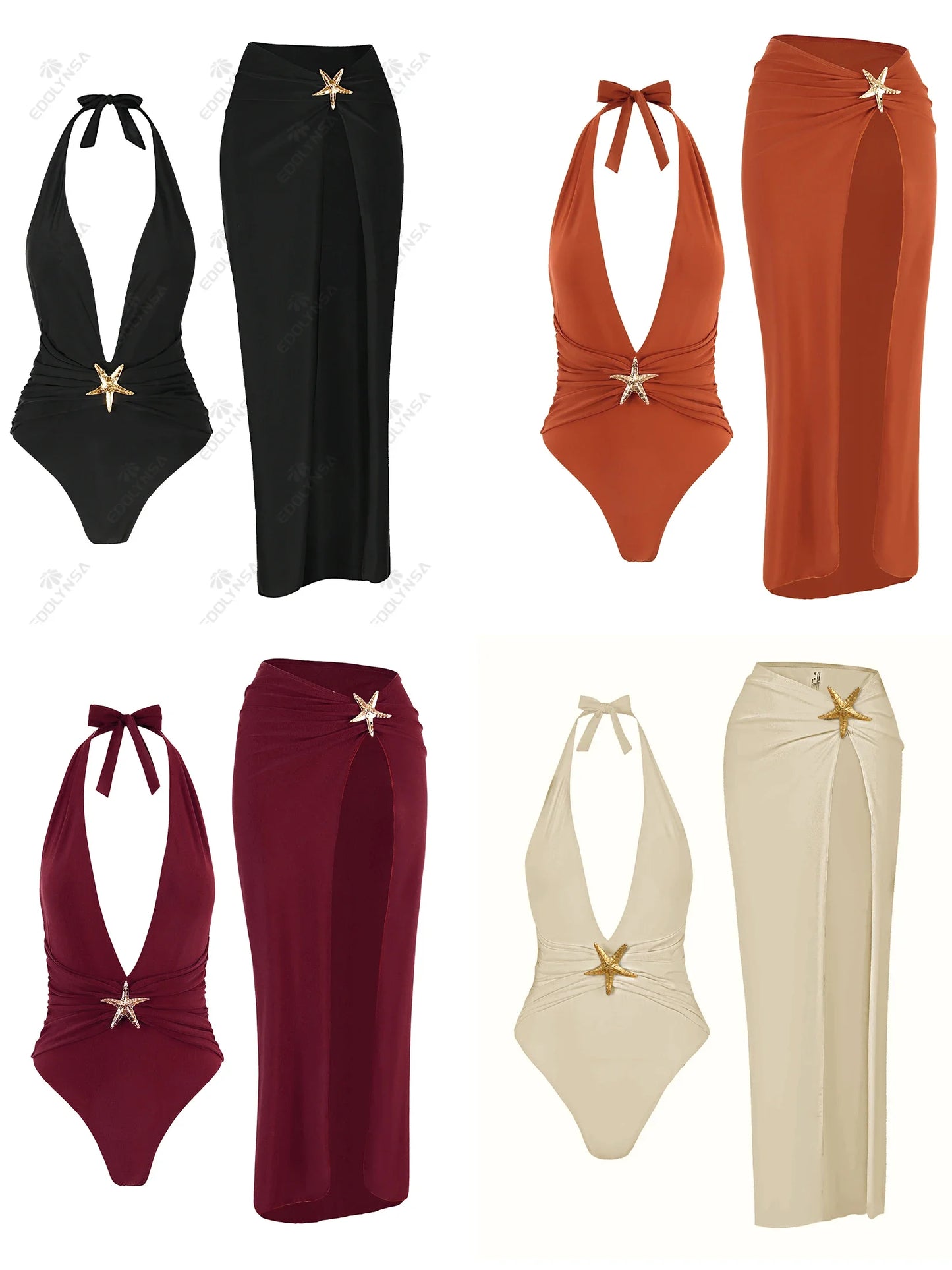 Sexy Halter Bikini with High Split Skirt | 2 Piece Elegant Summer Set