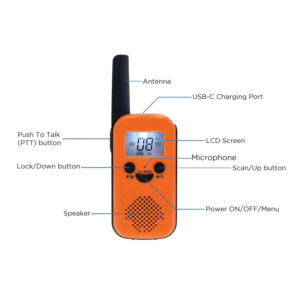 2PCS Kids Walkie-Talkie – 22 Channels | 6KM Long Range | USB-C Rechargeable | Perfect Outdoor Toy