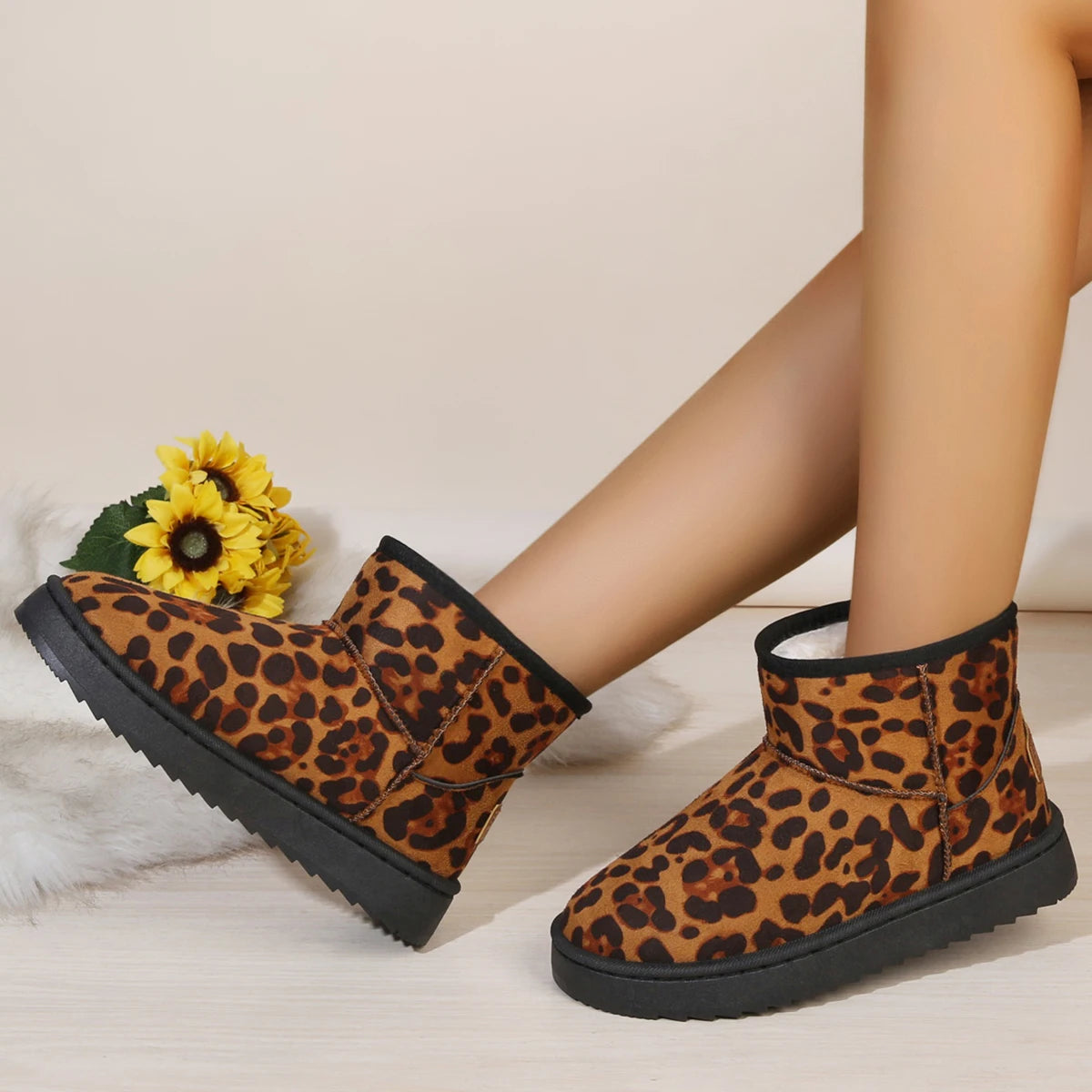 Women’s Leopard Snow Boots Winter 2025 | Plush Slip-On Ankle Boots