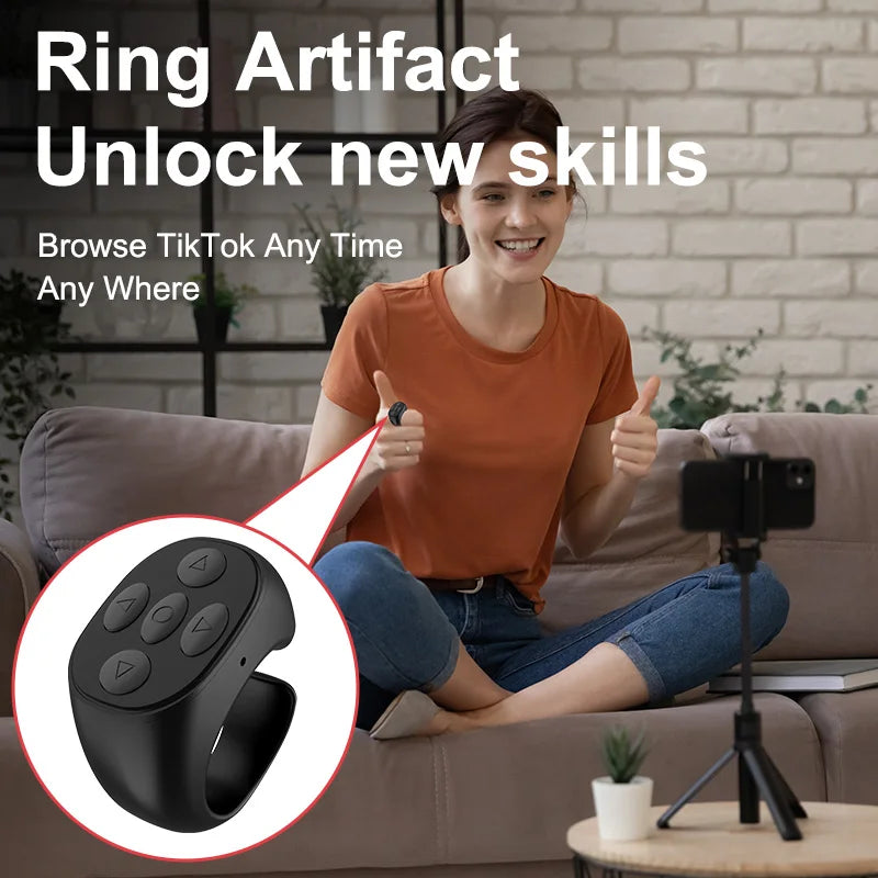 TikTok Bluetooth Ring Afstandbediening – Scroll, Swipe & Selfie met één klik | Bluetooth 5.3 | Universele Compatibiliteit