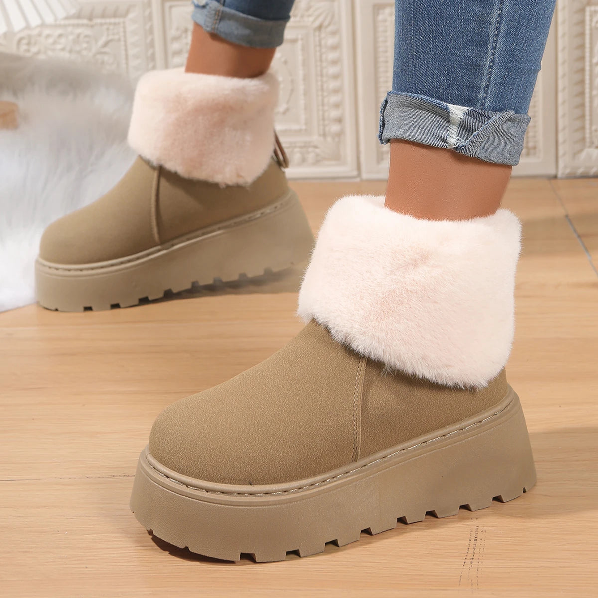 Dames Snowboots Winter 2025 | Chunky Platform Enkelboots met Achterrits & Plush Voering