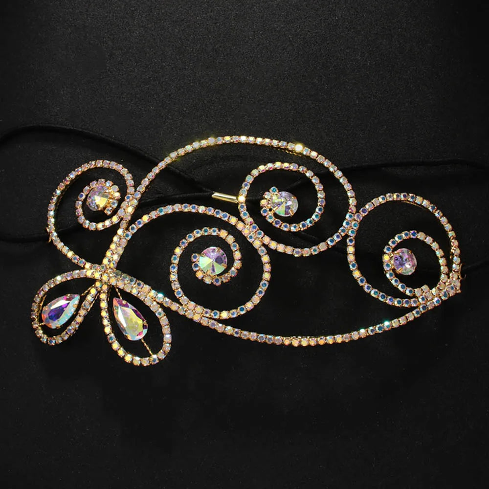 Elegant Boho Rhinestone Headpiece for Women | Sparkling Belly Dance Headdress, Ballroom & Party Hair Accessory
