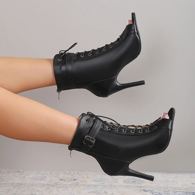 Women’s Lace-Up Peep Toe Dance Booties
