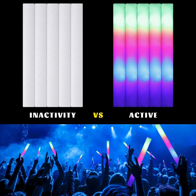 LED Glowsticks – 15 of 30 Stuks | Lichtgevende Schuimstaafjes met RGB Effect | Voor Feest, Festival, Bruiloft & Verjaardag