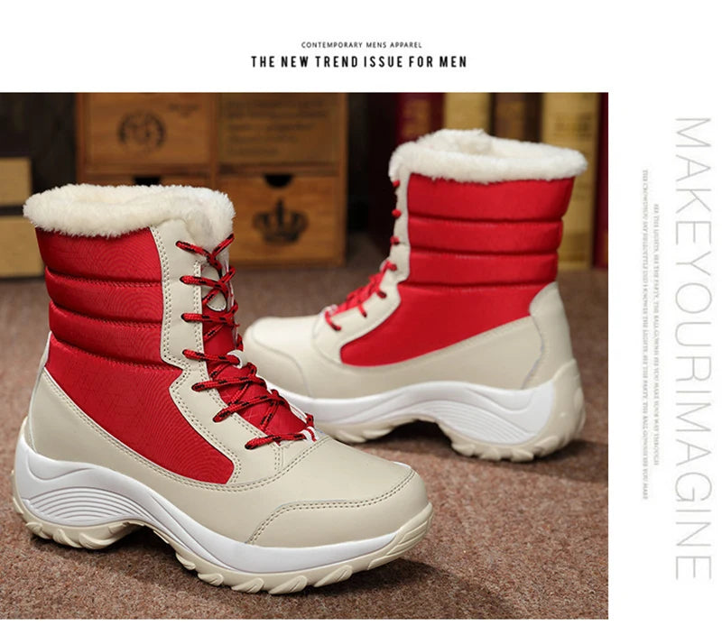 Warme Dames Winterlaarzen met Vetersluiting – Snowboots met Bontvoering | Waterafstotend PU | Antislip Zool | Zwart