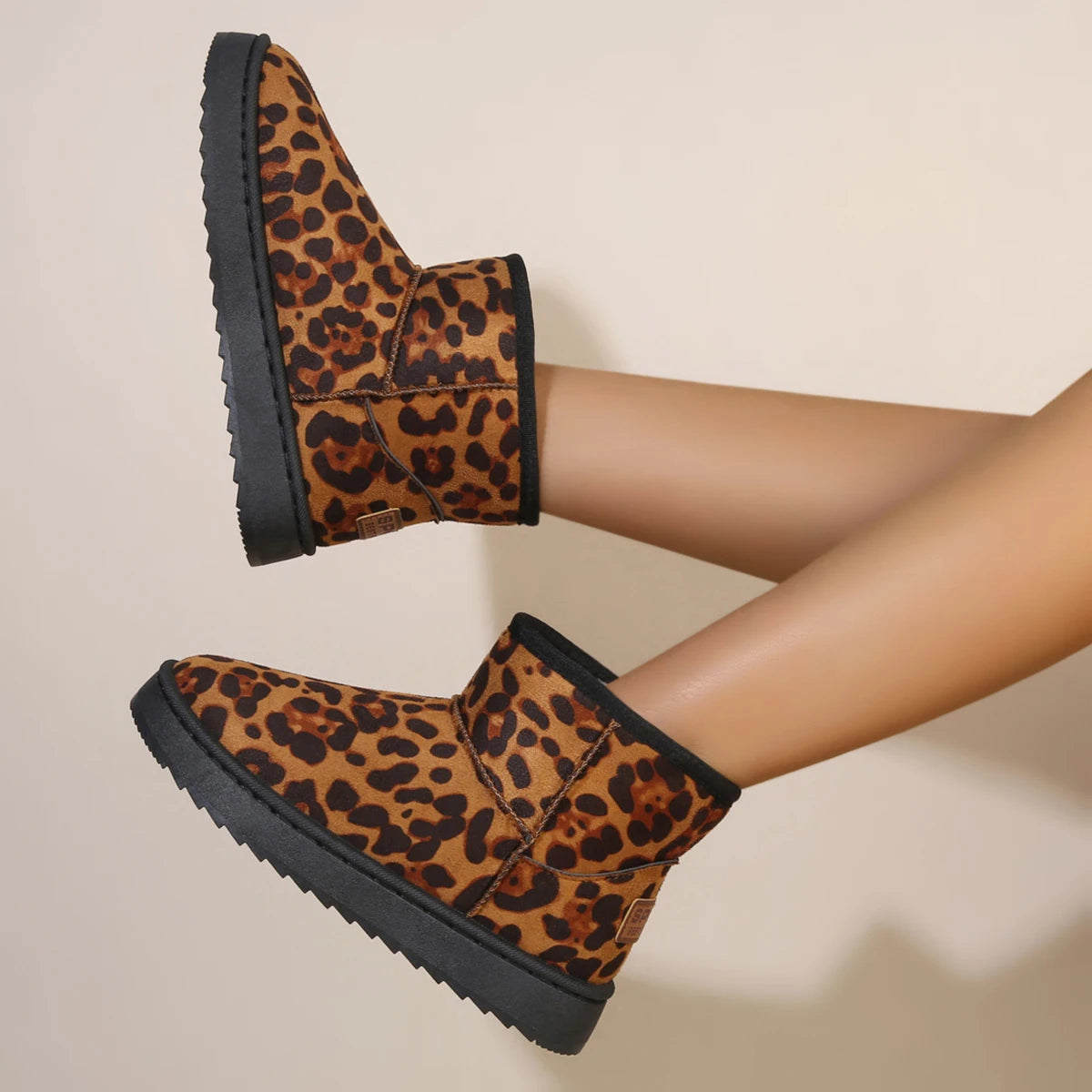 Women’s Leopard Snow Boots Winter 2025 | Plush Slip-On Ankle Boots