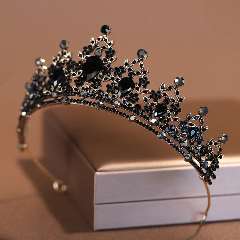 Baroque Black Crystal Bridal Tiara | Women’s Crown & Wedding Hair Accessory