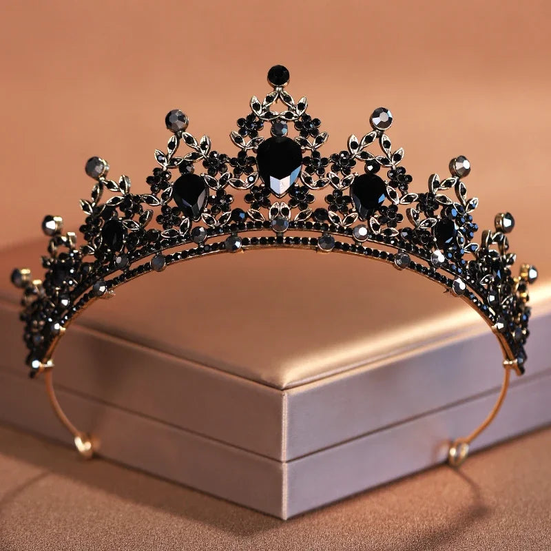Baroque Black Crystal Bridal Tiara | Women’s Crown & Wedding Hair Accessory