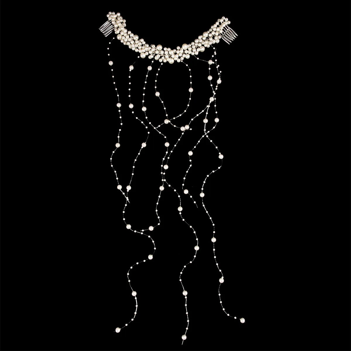 Parel Bruids Haaraccessoire – Handgemaakte Trouw Haarband met Kammen en Wavy Tassel Versiering