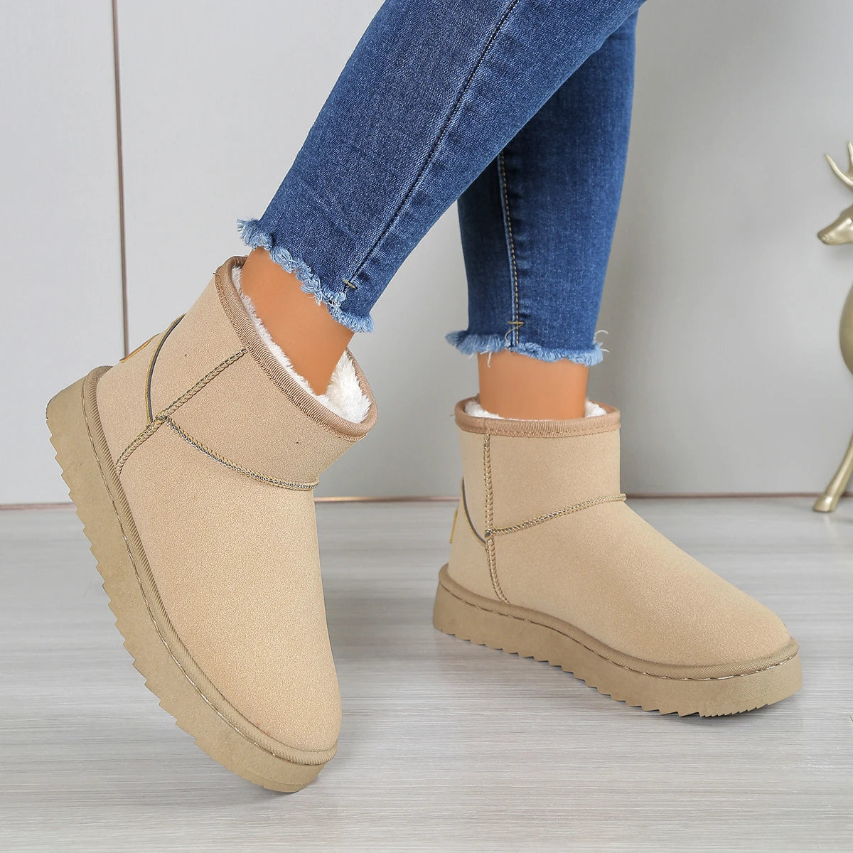 Women’s Winter Snow Boots | Suede Slip-On Ankle Boots with Plush Lining