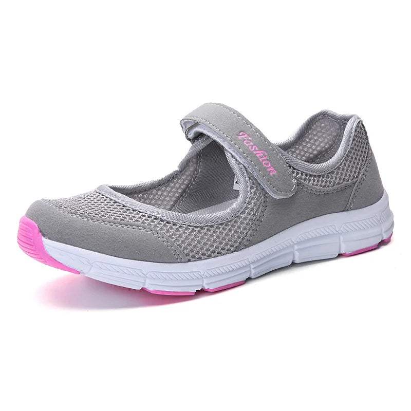 Women’s Breathable Mesh Walking Sneakers | Lightweight Hook & Loop Trainers