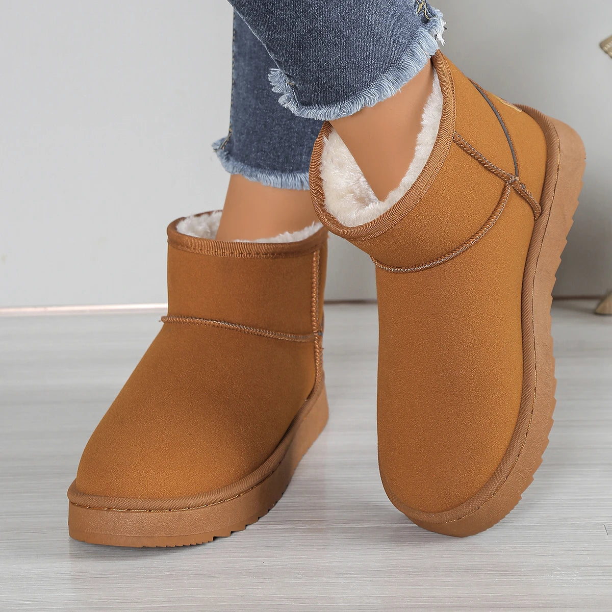 Women’s Winter Snow Boots | Suede Slip-On Ankle Boots with Plush Lining
