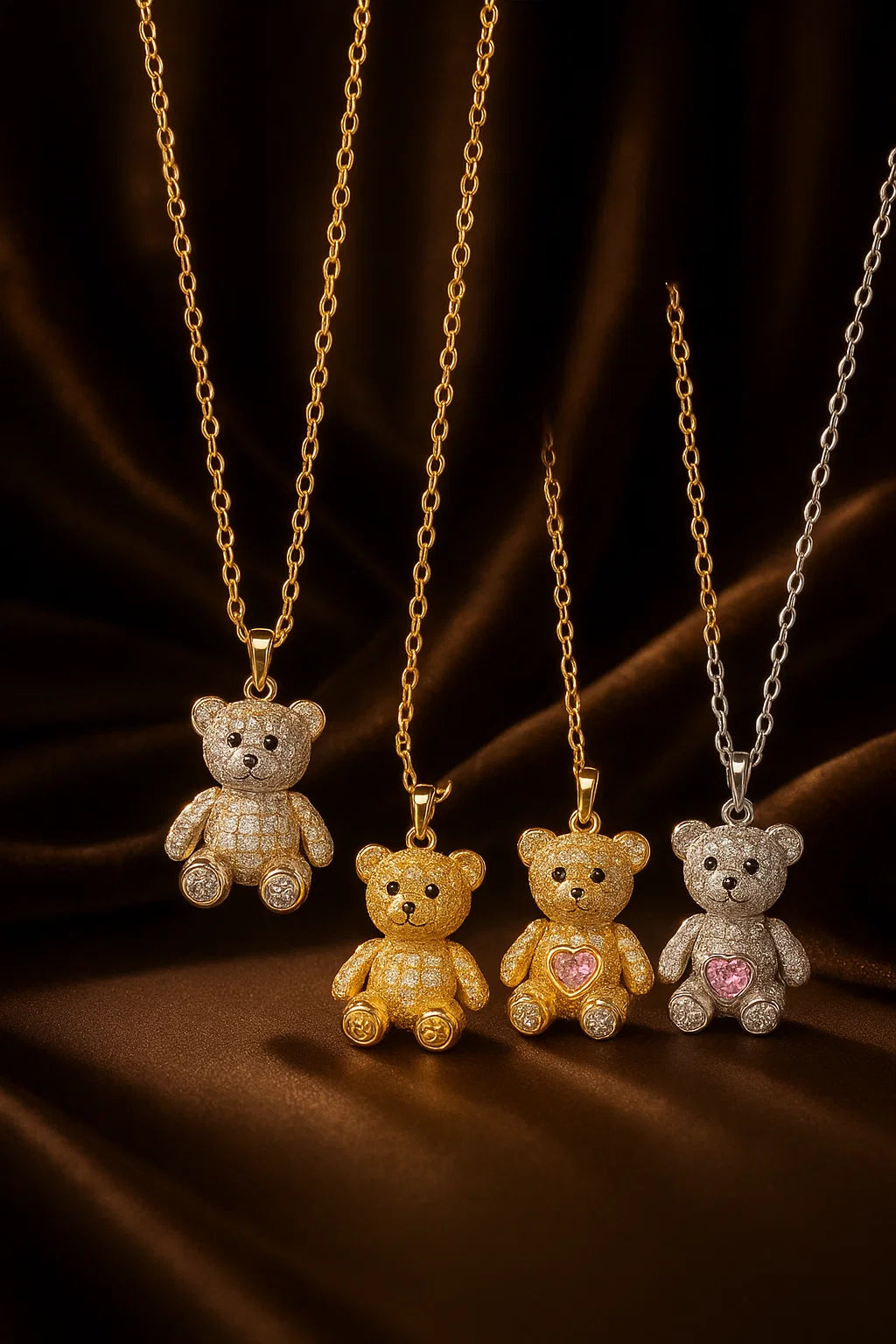 Cute Bear Pendant Necklace | Stainless Steel & Zircon Jewelry