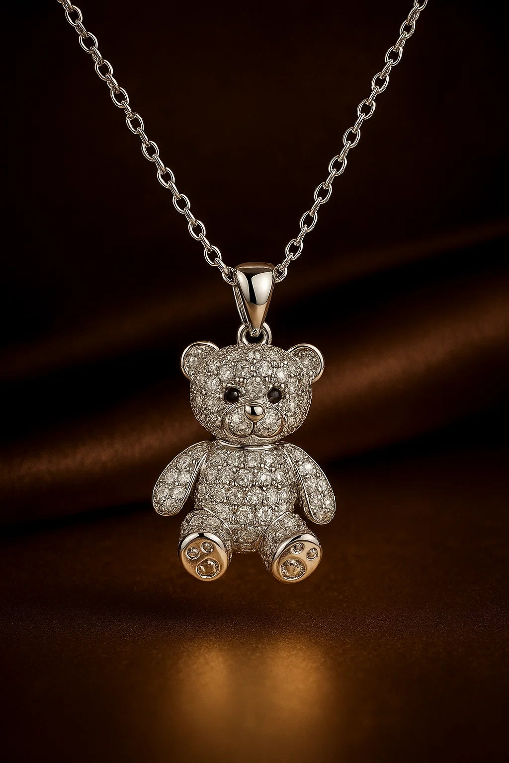 Cute Bear Pendant Necklace | Stainless Steel & Zircon Jewelry