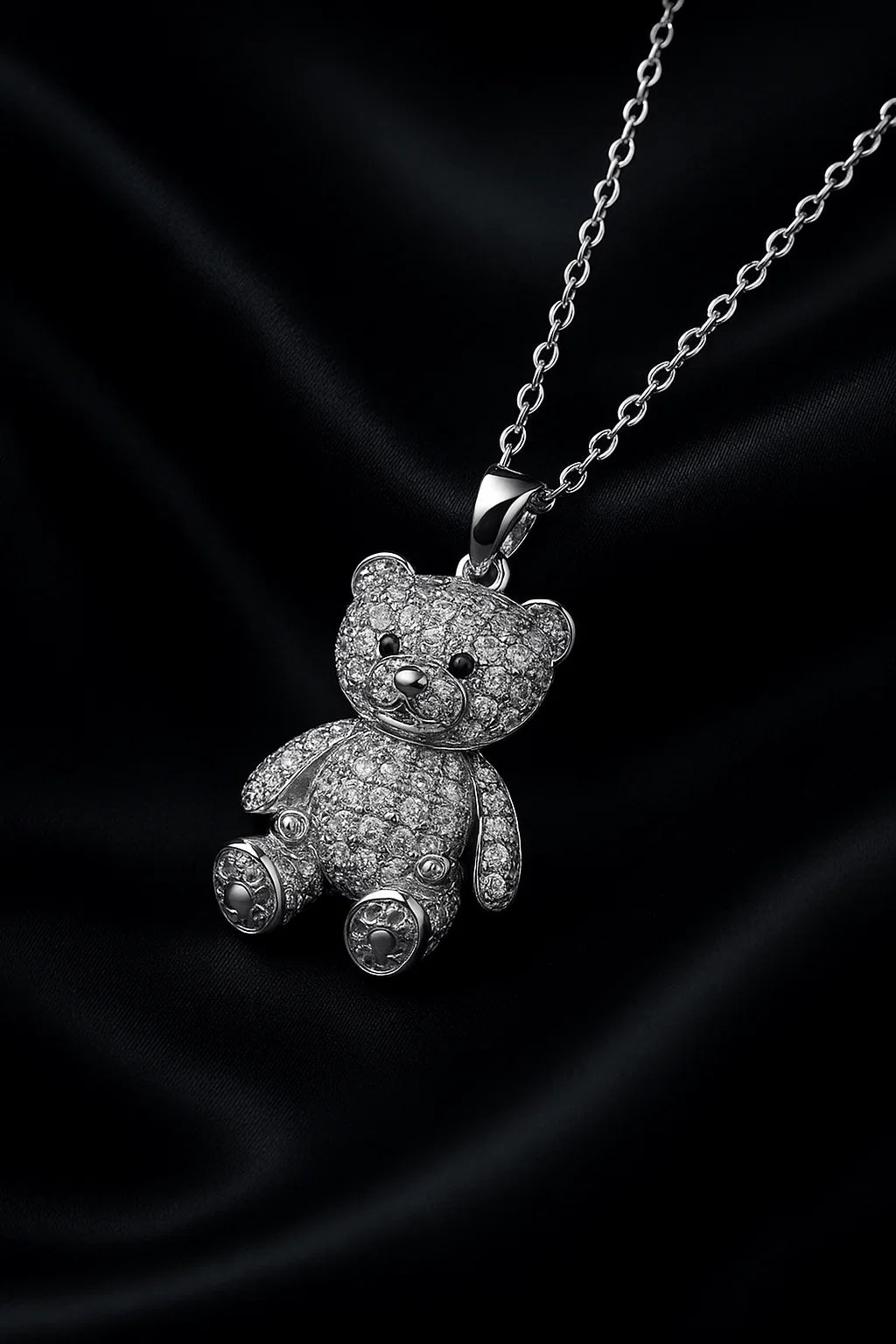Cute Bear Pendant Necklace | Stainless Steel & Zircon Jewelry