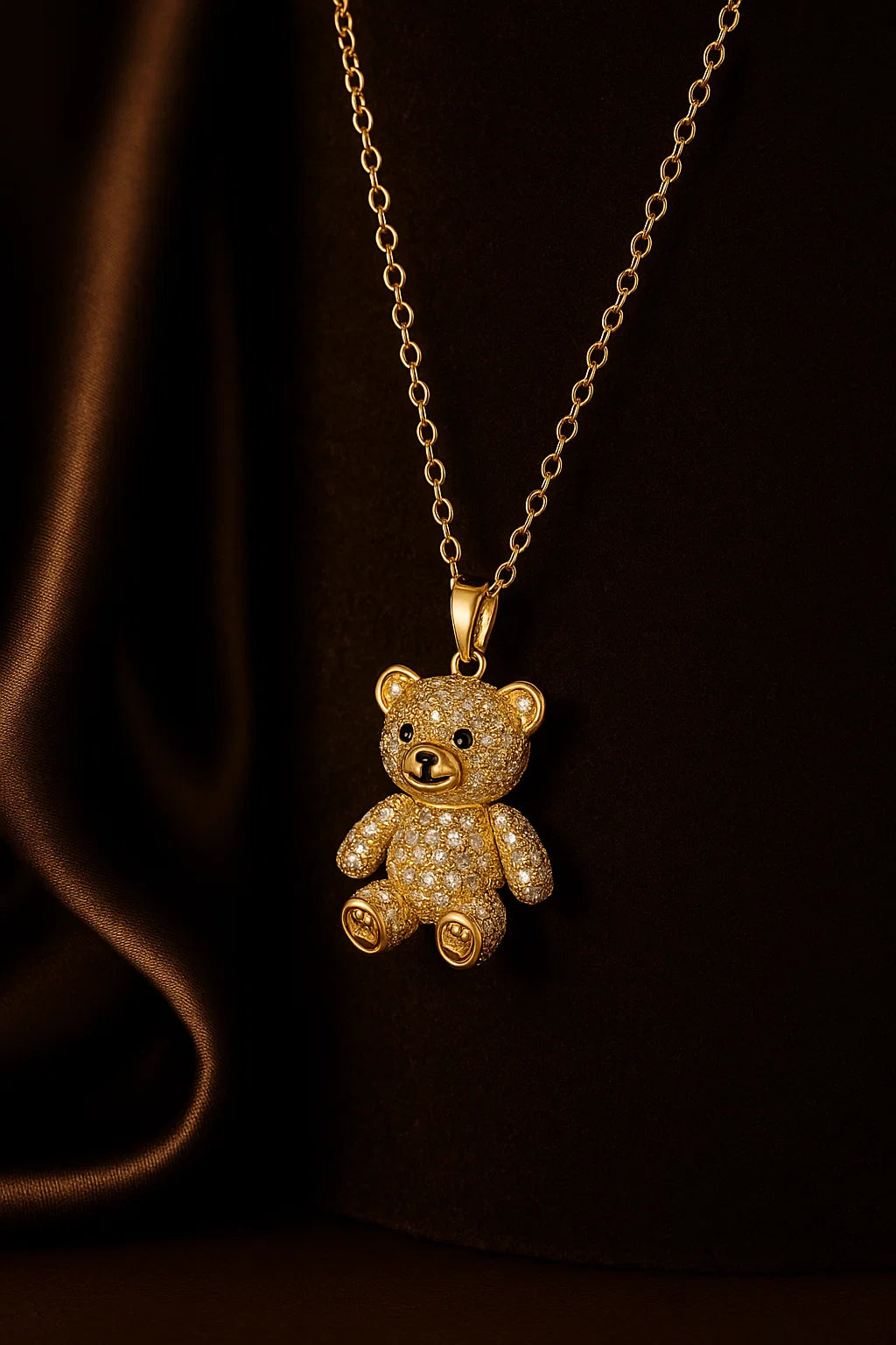 Cute Bear Pendant Necklace | Stainless Steel & Zircon Jewelry