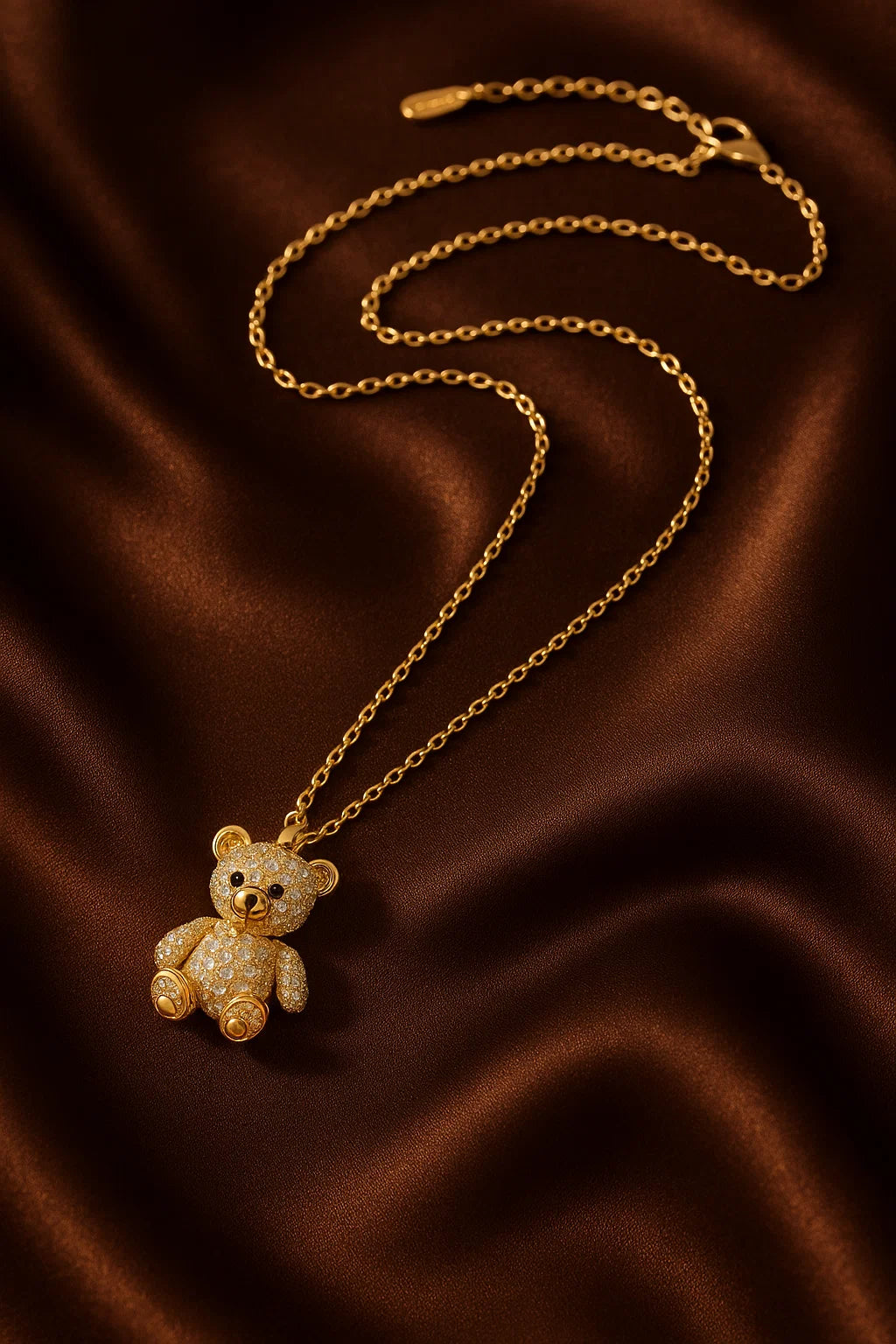 Cute Bear Pendant Necklace | Stainless Steel & Zircon Jewelry