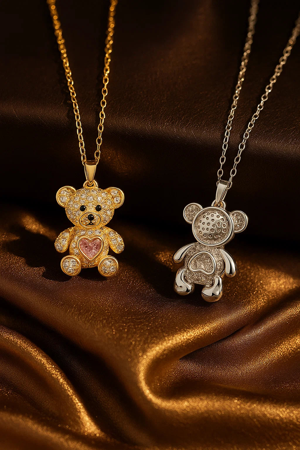 Cute Bear Pendant Necklace | Stainless Steel & Zircon Jewelry