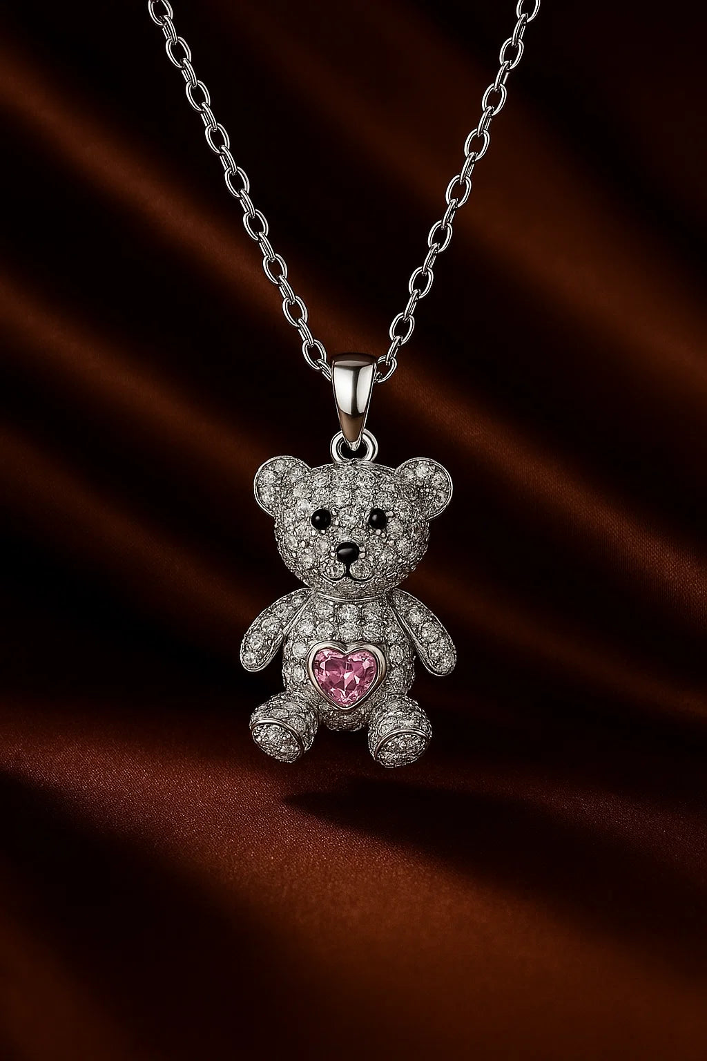 Cute Bear Pendant Necklace | Stainless Steel & Zircon Jewelry