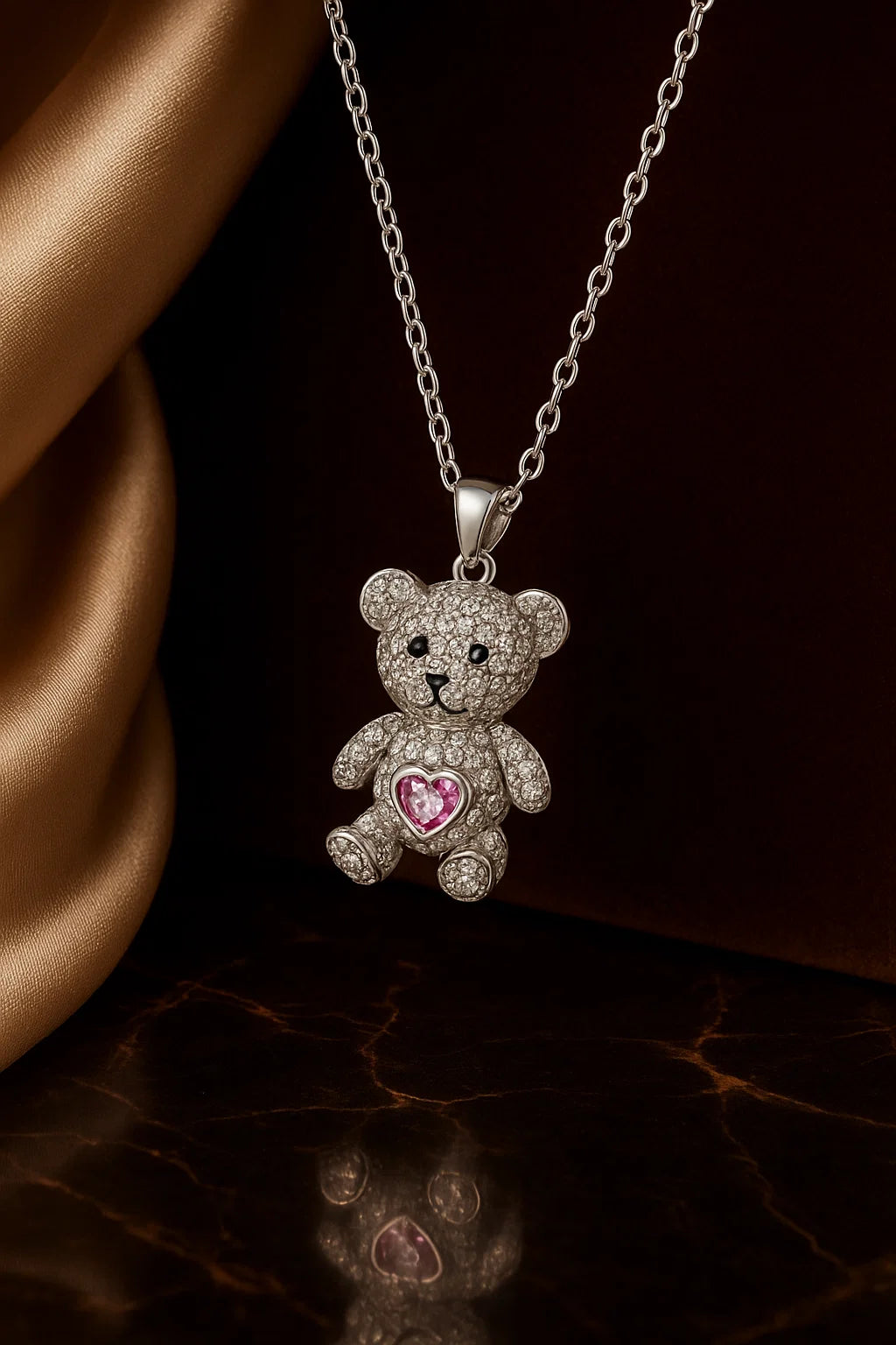 Cute Bear Pendant Necklace | Stainless Steel & Zircon Jewelry