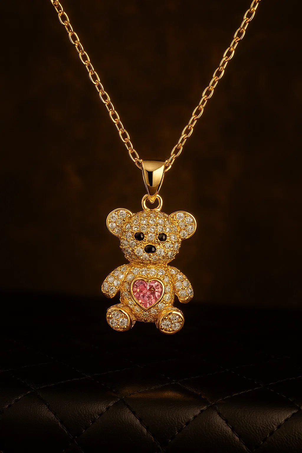 Cute Bear Pendant Necklace | Stainless Steel & Zircon Jewelry