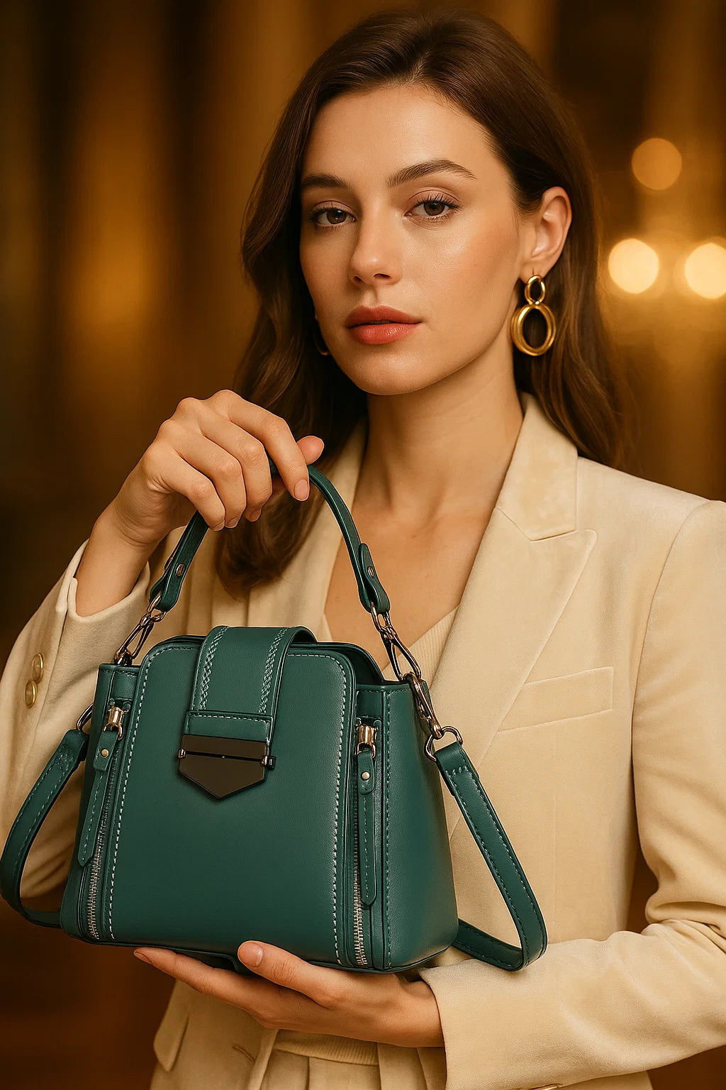 Luxury Shoulder Bag with Zipper & Handle | Elegant & Functional